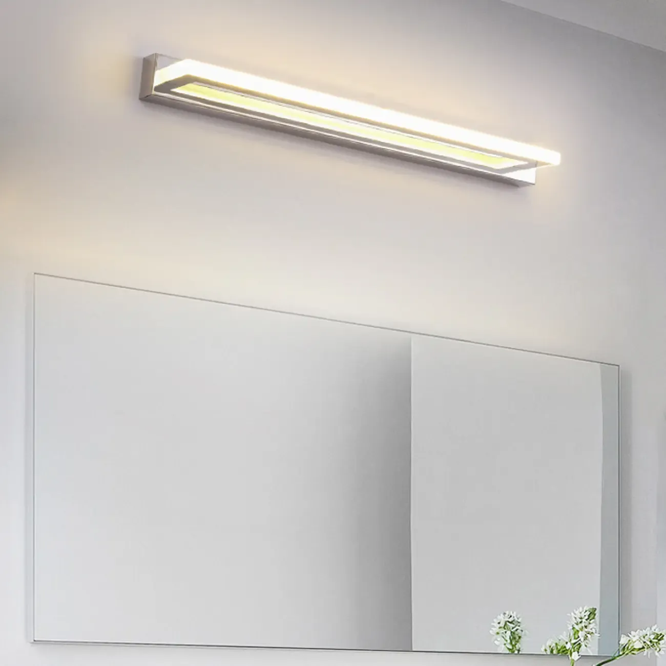 Modern White Metal LED Wall Light with Acrylic Shade for Mirror Front Image - 3