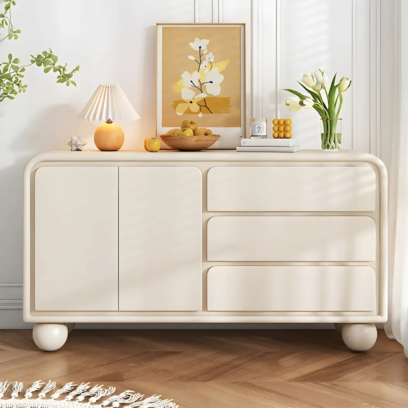 Contemporary Wooden Sideboard with Drawers in White/Black Image - 1