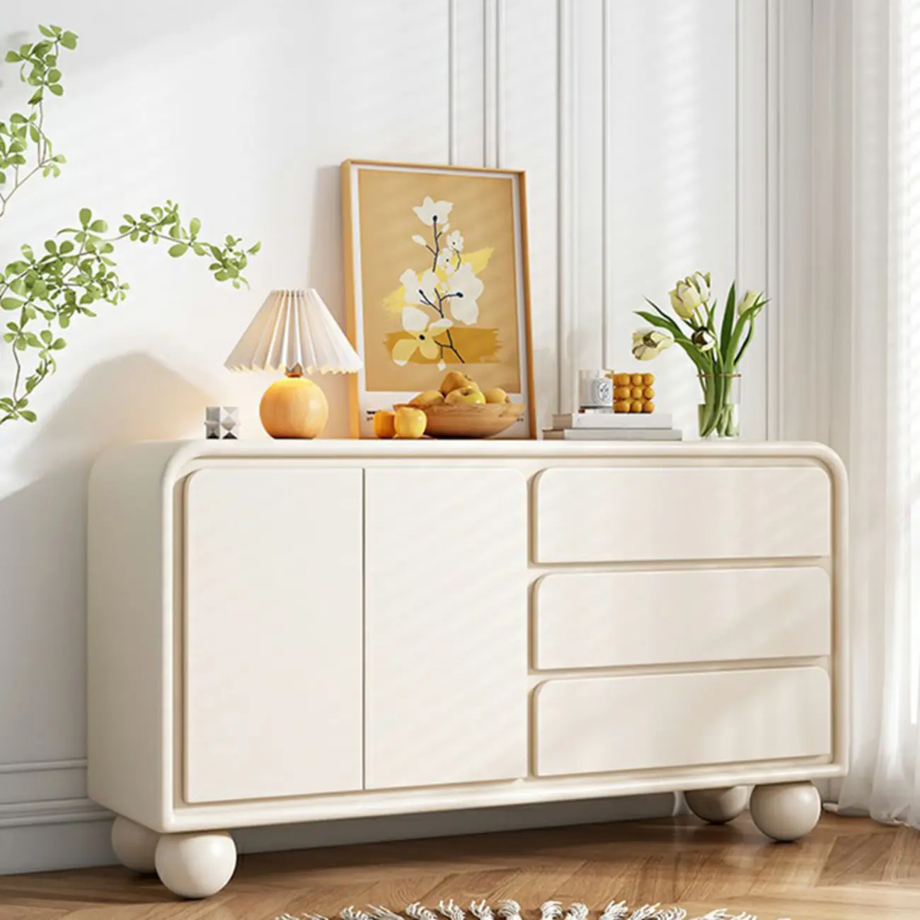 Contemporary Wooden Sideboard with Drawers in White/Black Image - 2 | homeyfad