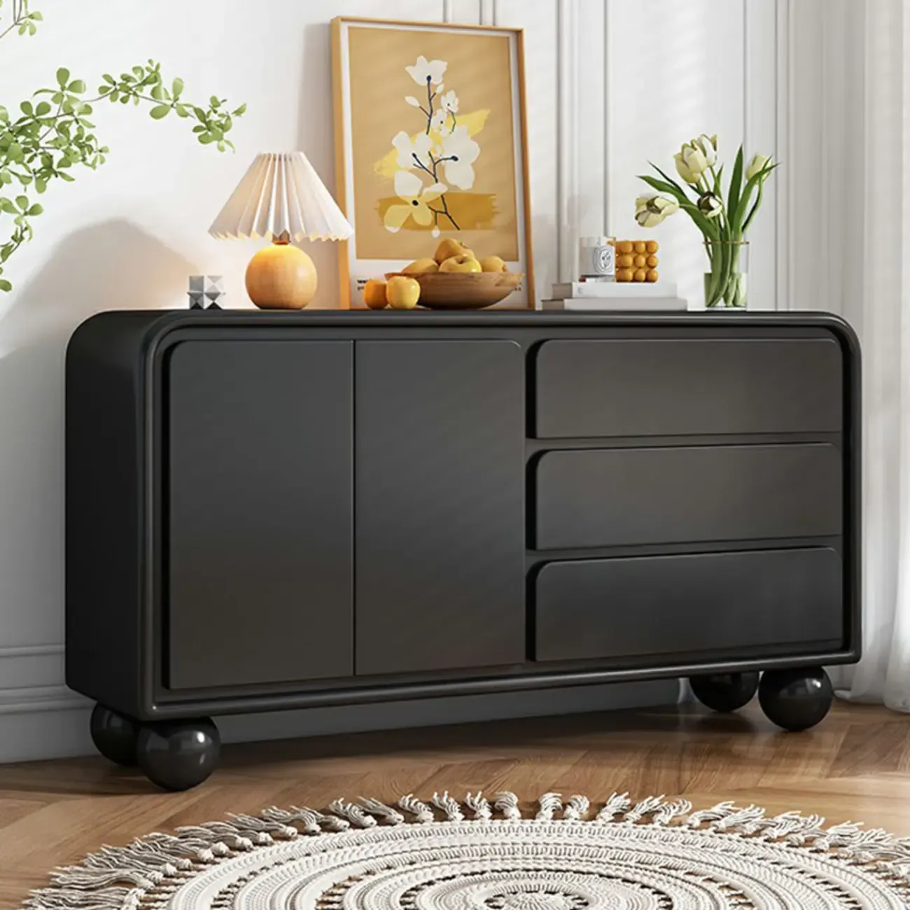 Contemporary Wooden Sideboard with Drawers in White/Black Image - 3