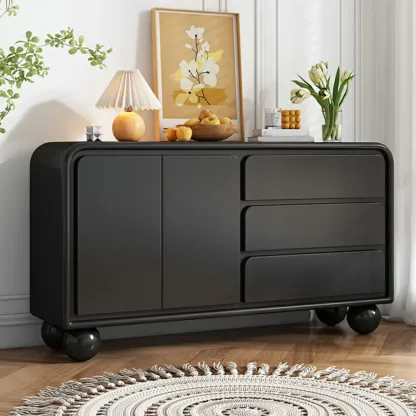 Contemporary Wooden Sideboard with Drawers in White/Black Image - 3