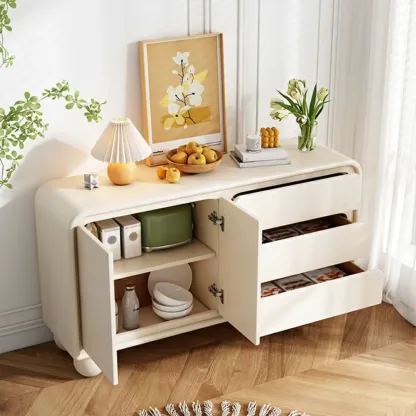 Contemporary Wooden Sideboard with Drawers in White/Black Image - 4