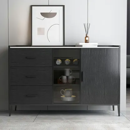 Modern Wooden Sideboard with Cabinets & Wine Rack Image - 2