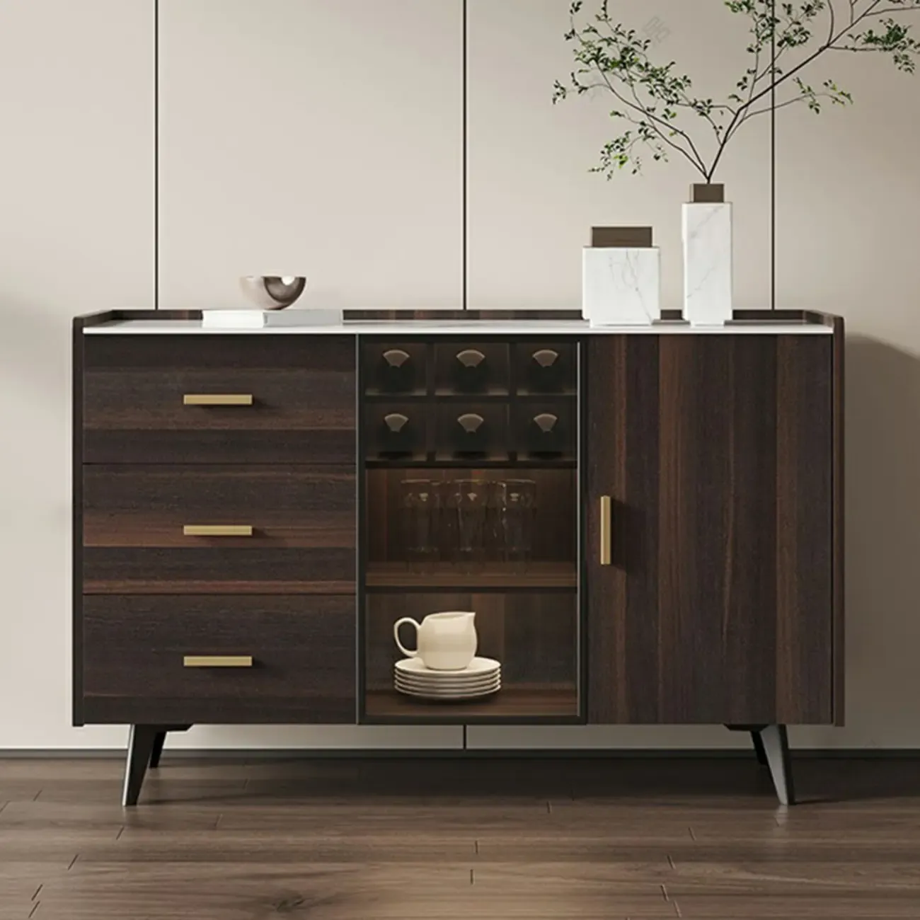 Modern Wooden Sideboard with Cabinets & Wine Rack | HomeyFad