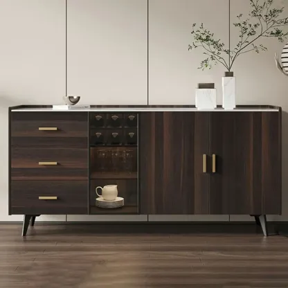 Modern Wooden Sideboard with Cabinets & Wine Rack Image - 7