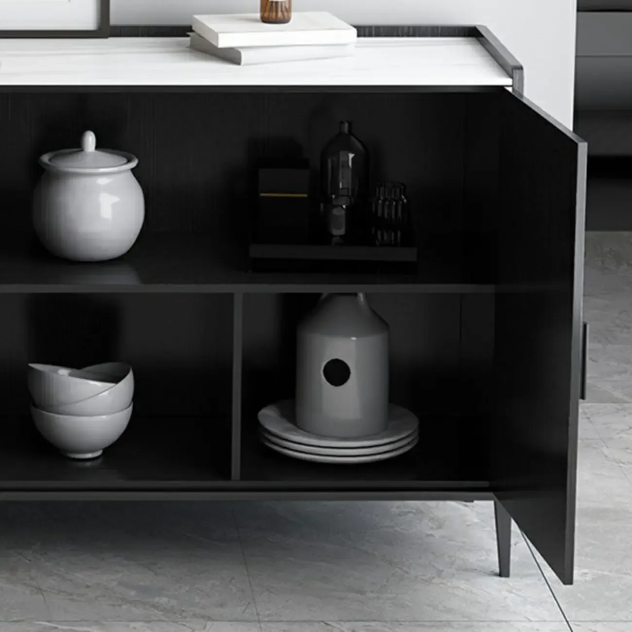 Modern Wooden Sideboard with Cabinets & Wine Rack Image - 8