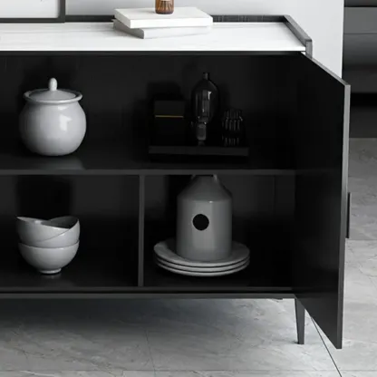 Modern Wooden Sideboard with Cabinets & Wine Rack Image - 8