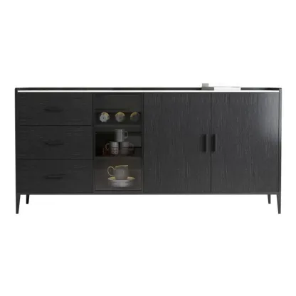 Modern Wooden Sideboard with Cabinets & Wine Rack Image - 9