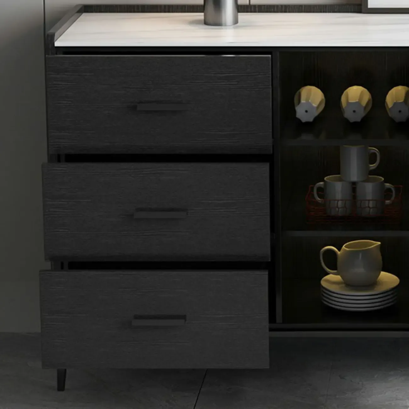 Modern Wooden Sideboard with Cabinets & Wine Rack Image - 11