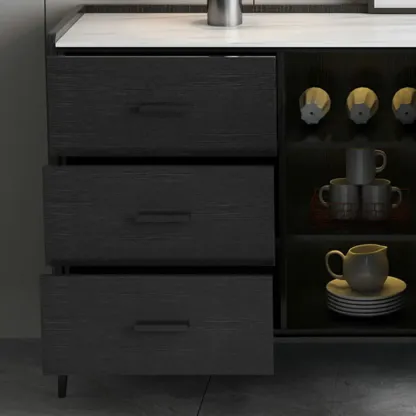 Modern Wooden Sideboard with Cabinets & Wine Rack Image - 11