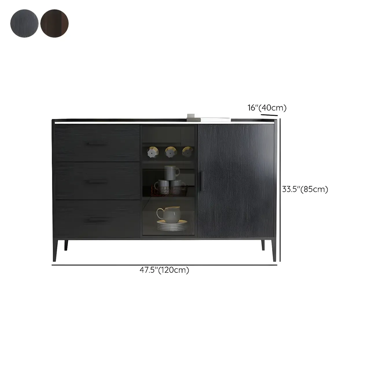 Modern Wooden Sideboard with Cabinets & Wine Rack #size