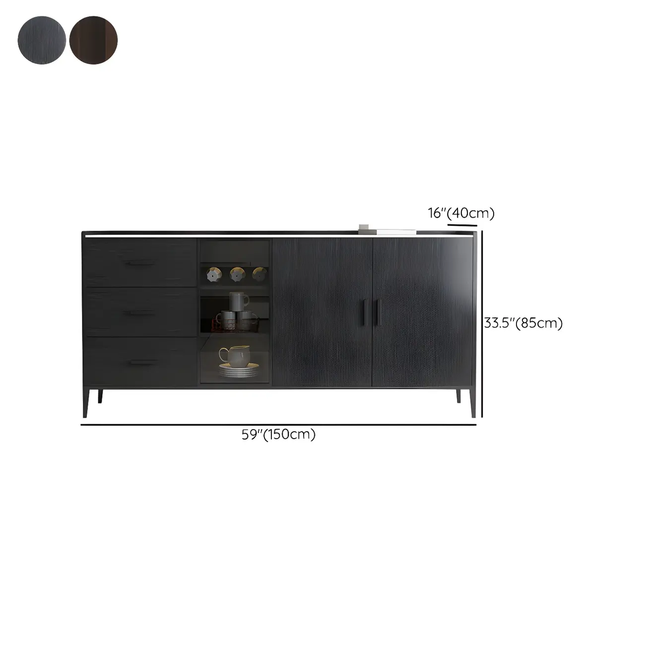 Modern Wooden Sideboard with Cabinets & Wine Rack Image - 14 | homeyfad