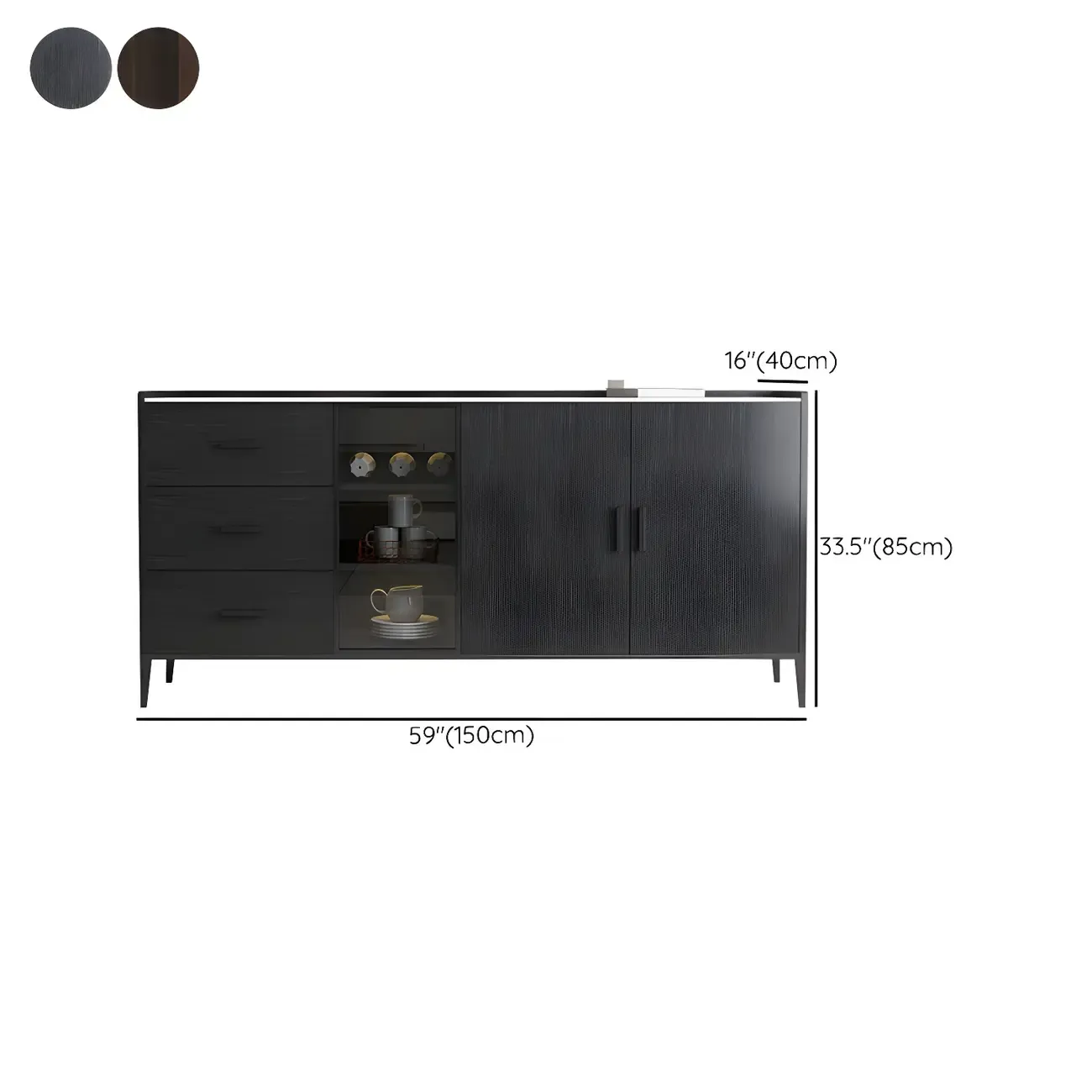 Modern Wooden Sideboard with Cabinets & Wine Rack Image - 14