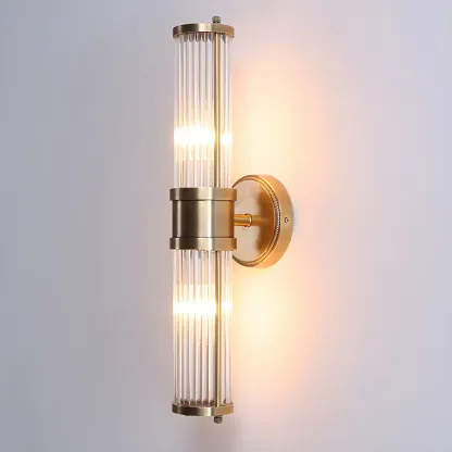 Modern Brass Metal Cylinder Wall Lamp with Clear Glass for Bedside Image - 1