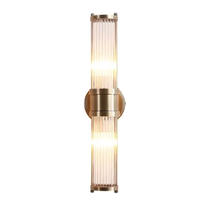 Modern Brass Metal Cylinder Wall Lamp with Clear Glass for Bedside Image - 2