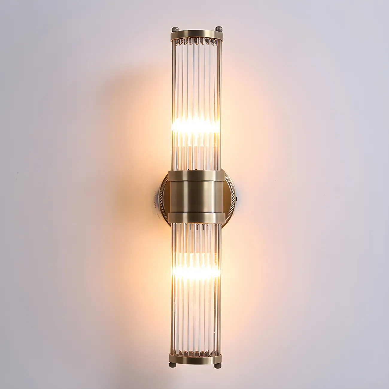 Modern Brass Metal Cylinder Wall Lamp with Clear Glass for Bedside Image - 3