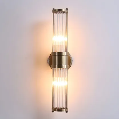 Modern Brass Metal Cylinder Wall Lamp with Clear Glass for Bedside Image - 3