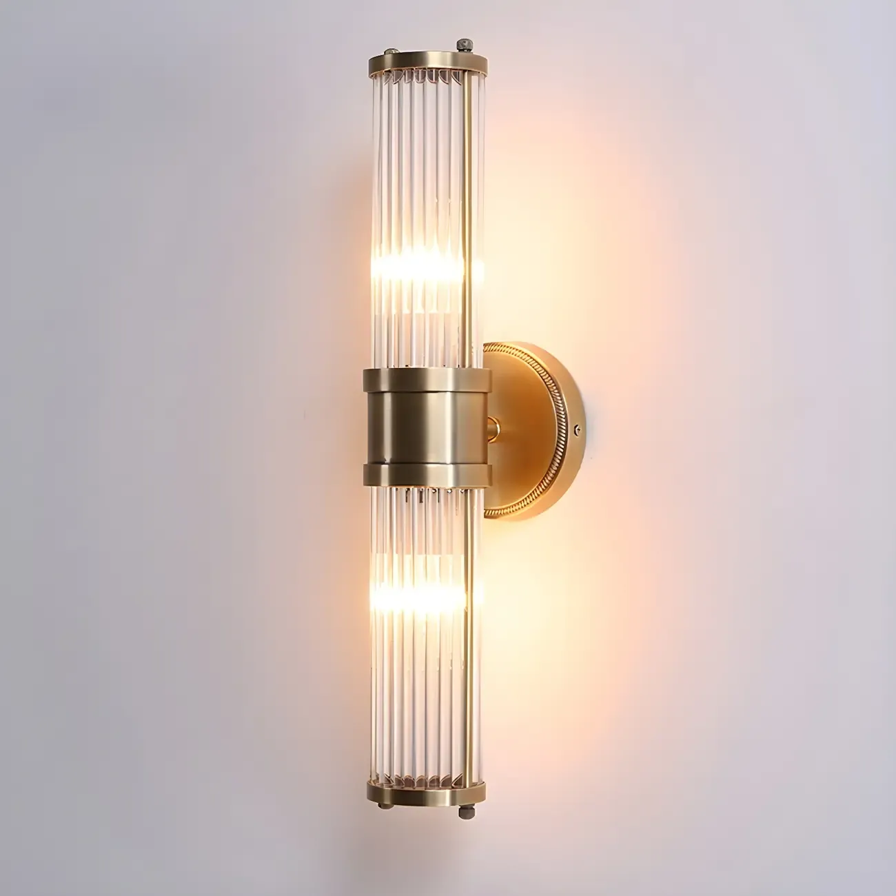 Modern Brass Metal Cylinder Wall Lamp with Clear Glass for Bedside Image - 4