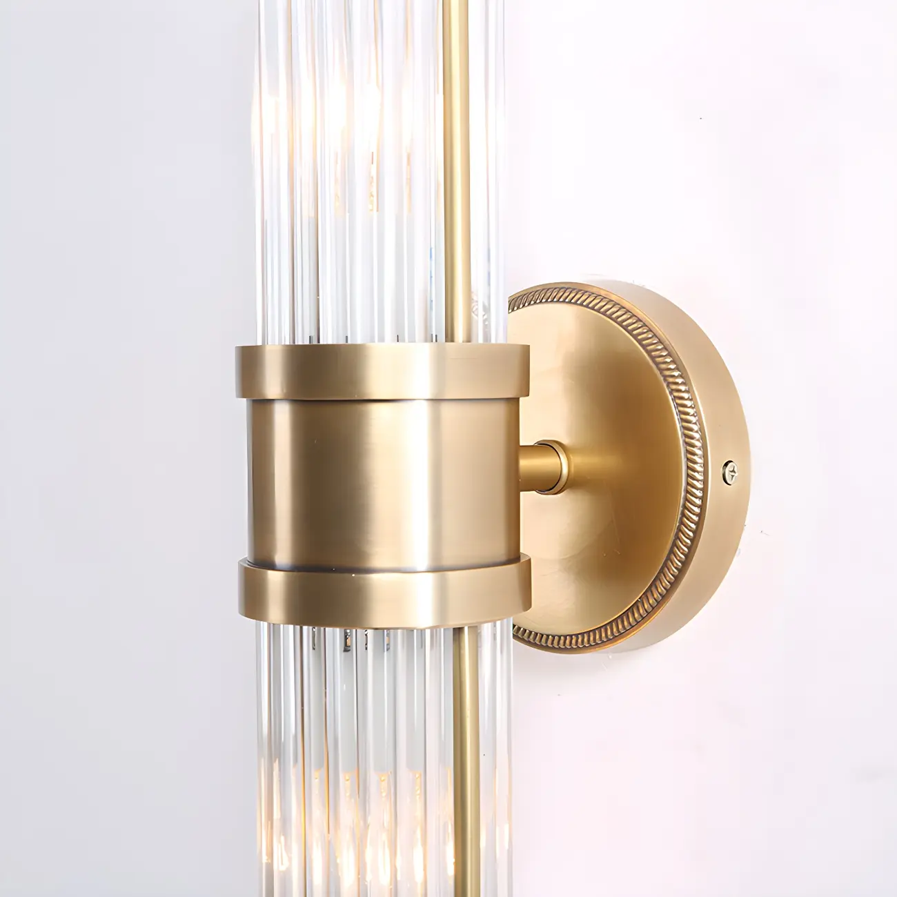 Modern Brass Metal Cylinder Wall Lamp with Clear Glass for Bedside Image - 7 | homeyfad