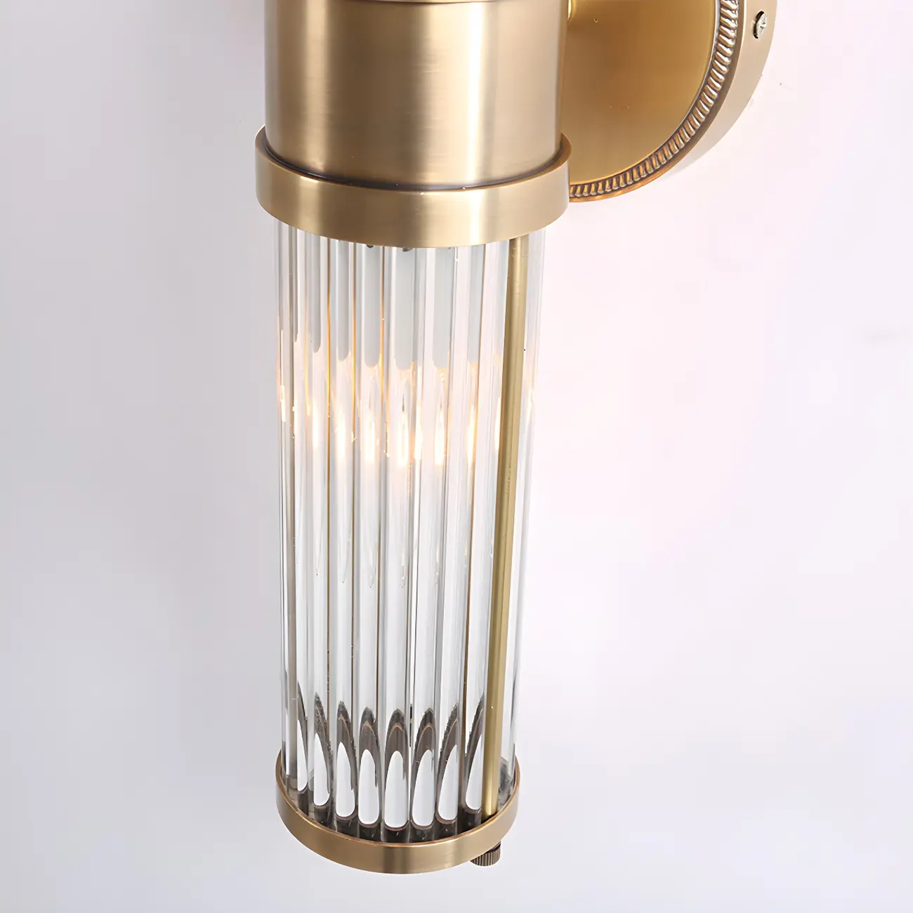 Modern Brass Metal Cylinder Wall Lamp with Clear Glass for Bedside Image - 8 | homeyfad