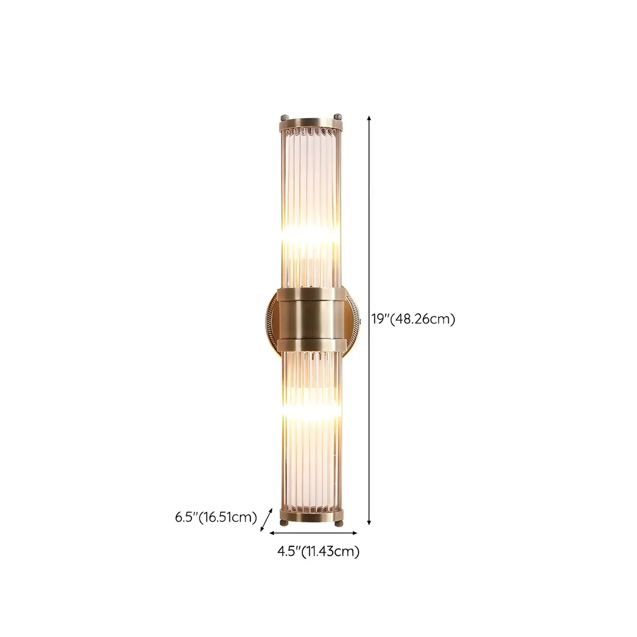 Modern Brass Metal Cylinder Wall Lamp with Clear Glass for Bedside #size