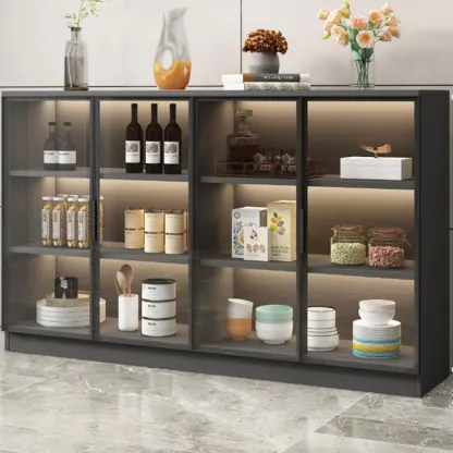 Modern Black Wooden Sideboard with Glass Doors Image - 12