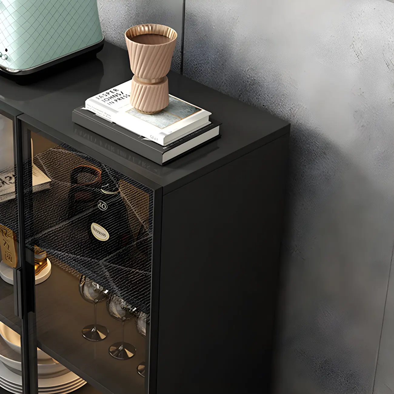 Modern Black Wooden Sideboard with Glass Doors Image - 13 | homeyfad