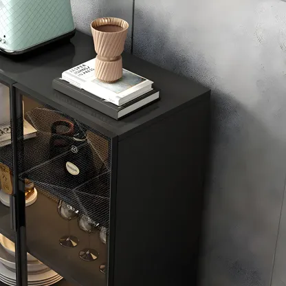 Modern Black Wooden Sideboard with Glass Doors Image - 13