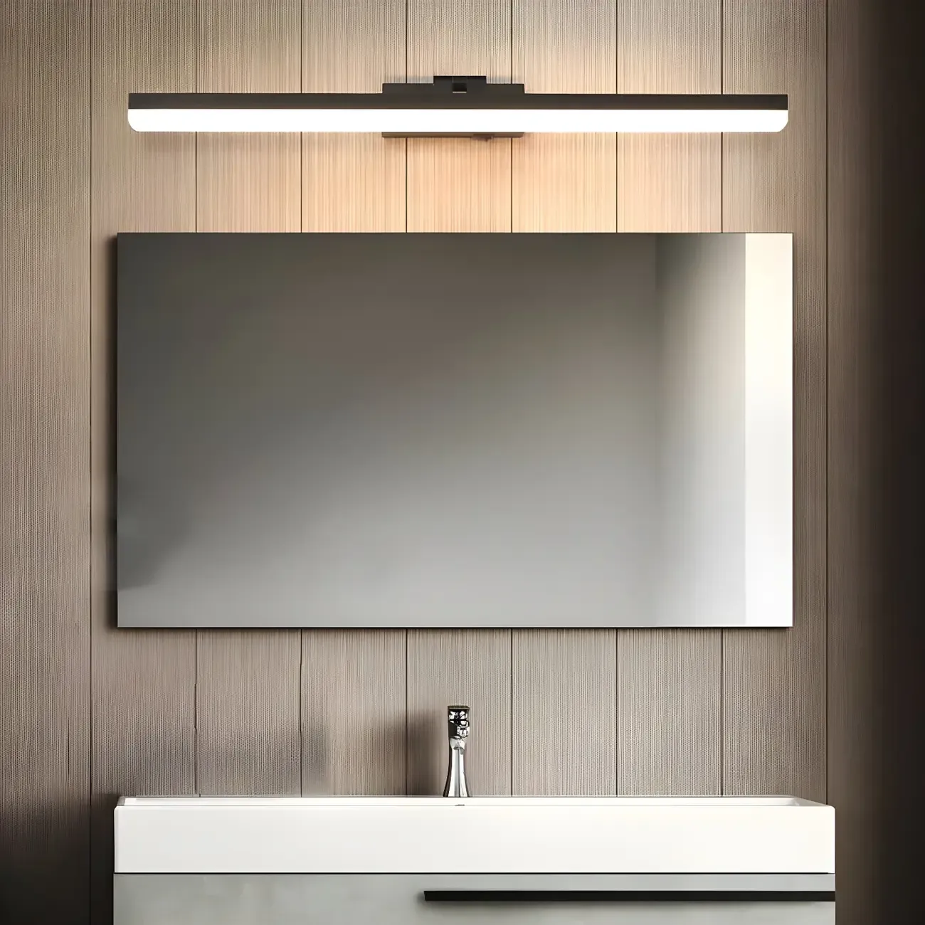 Edge Sleek Black LED Linear Vanity Light for Bathroom Mirror Image - 29