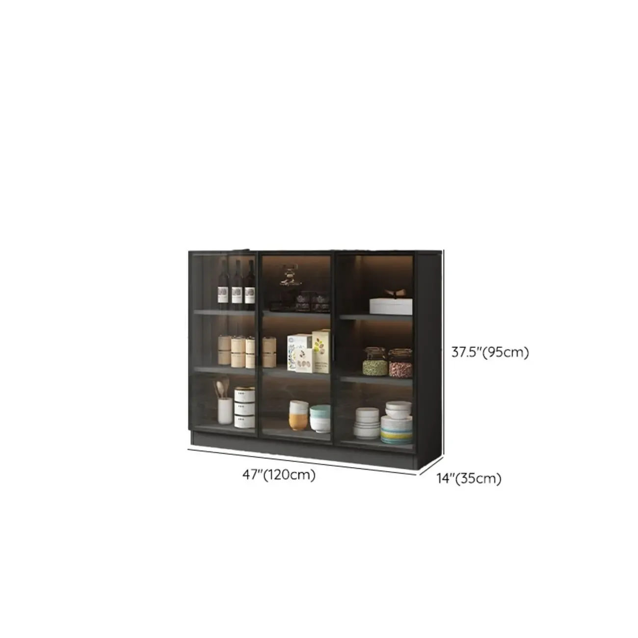 Modern Black Wooden Sideboard with Glass Doors Image - 18