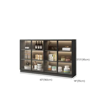Modern Black Wooden Sideboard with Glass Doors Image - 20