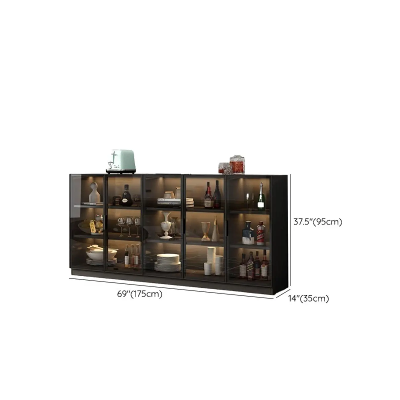 Modern Black Wooden Sideboard with Glass Doors Image - 24 | homeyfad