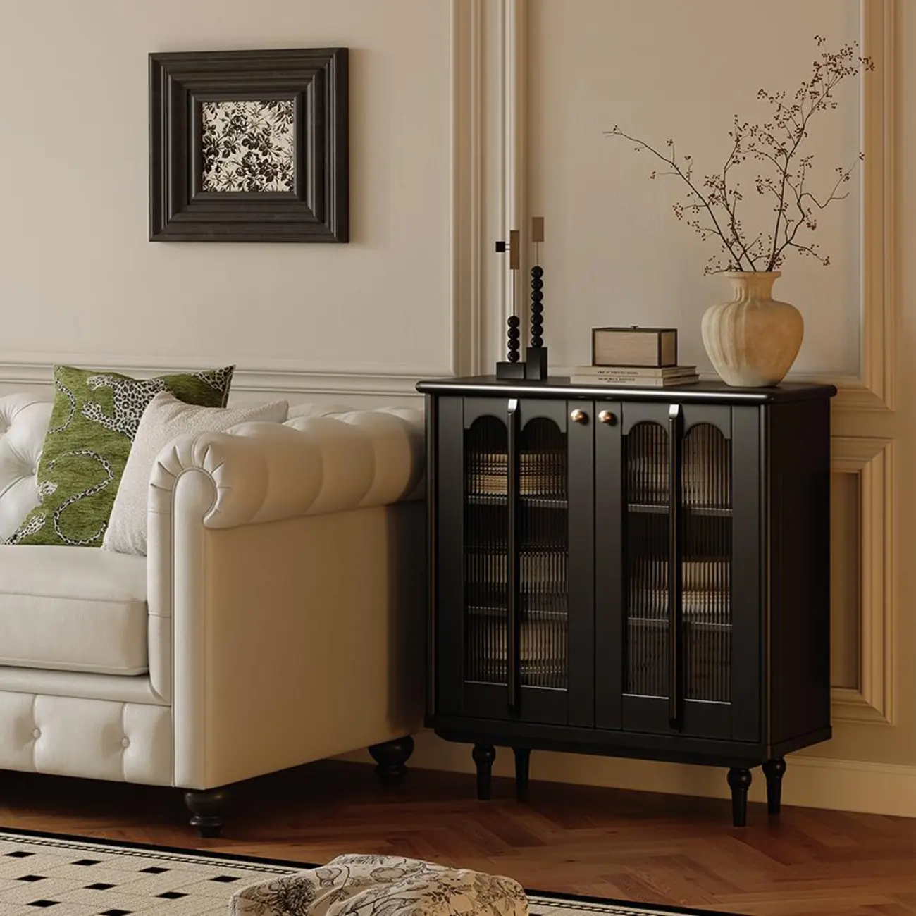 Elegant Black Wooden Buffet Table with Shelves Image - 2 | homeyfad