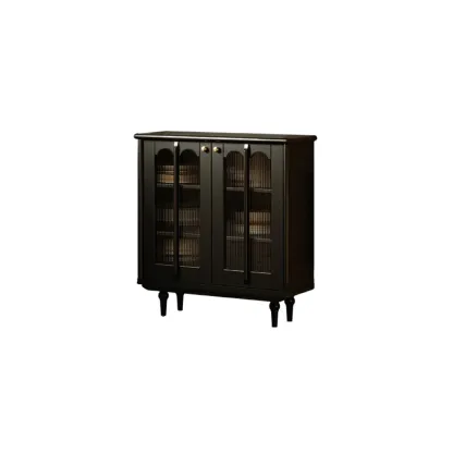 Elegant Black Wooden Buffet Table with Shelves Image - 4