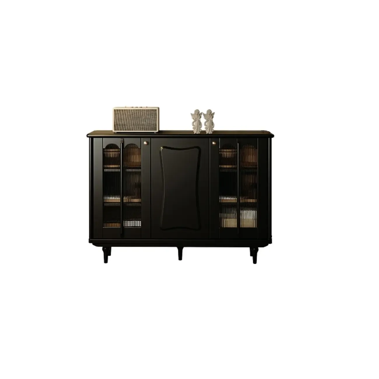 Elegant Black Wooden Buffet Table with Shelves Image - 7