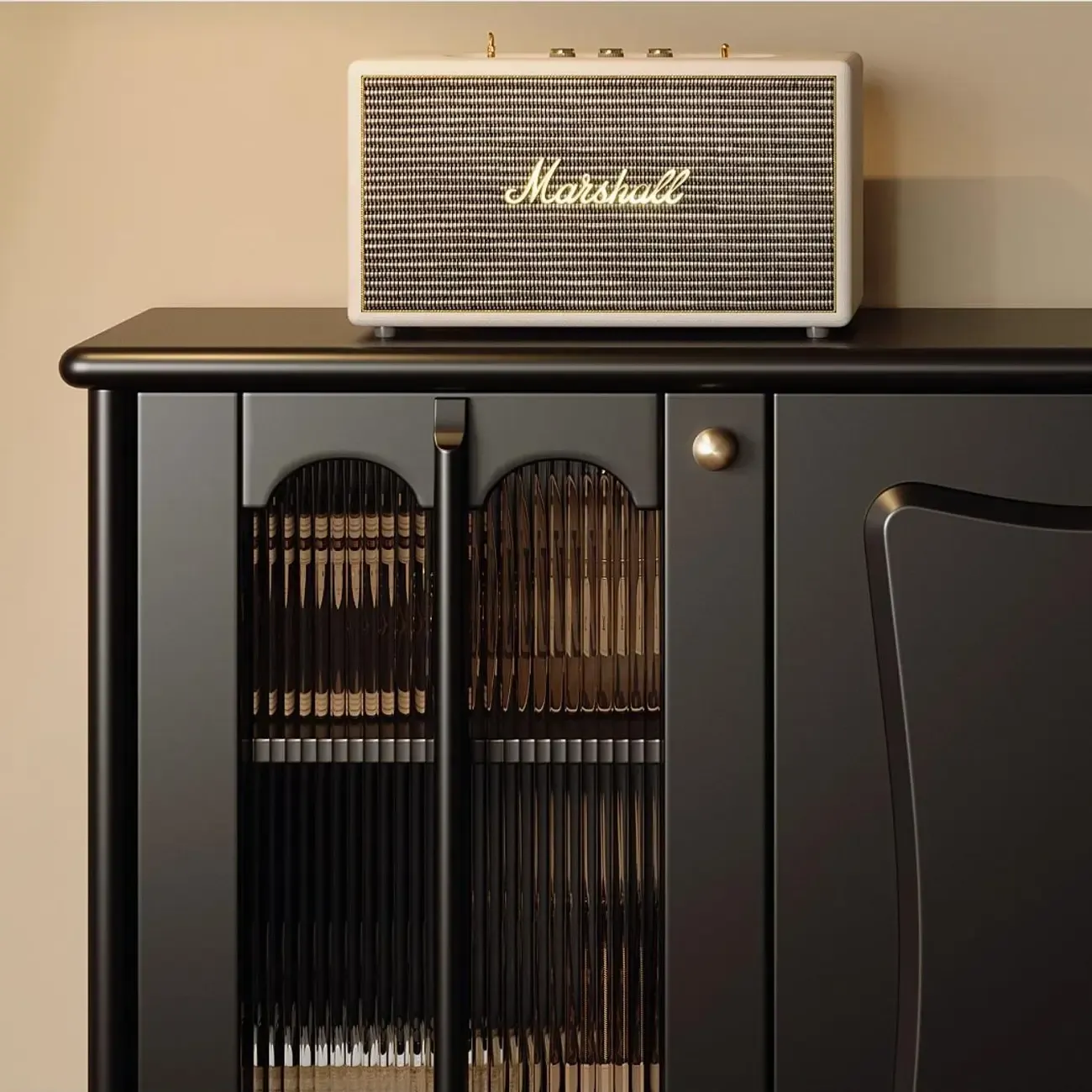 Elegant Black Wooden Buffet Table with Shelves Image - 9