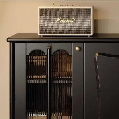 Elegant Black Wooden Buffet Table with Shelves Image - 9