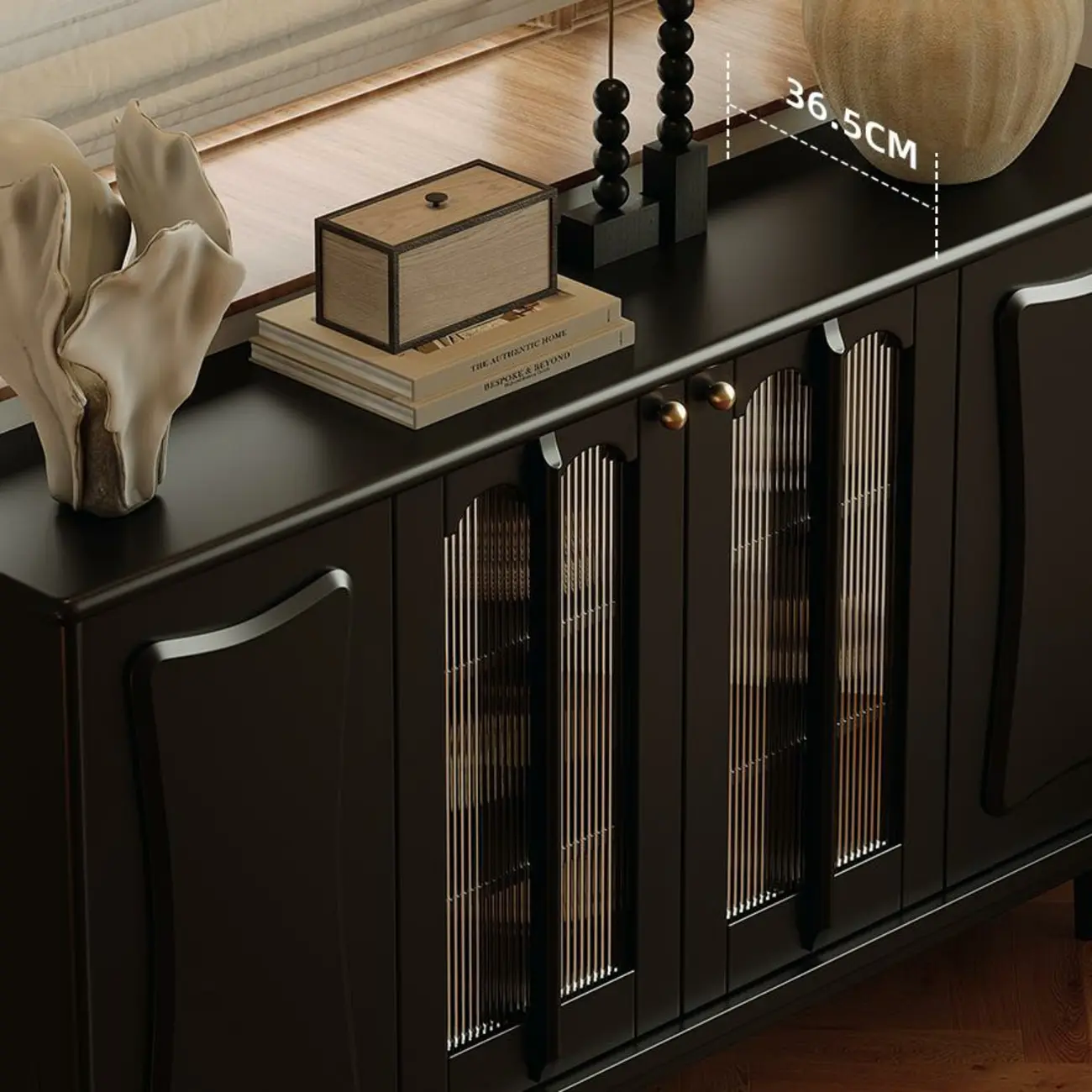 Elegant Black Wooden Buffet Table with Shelves Image - 10 | homeyfad