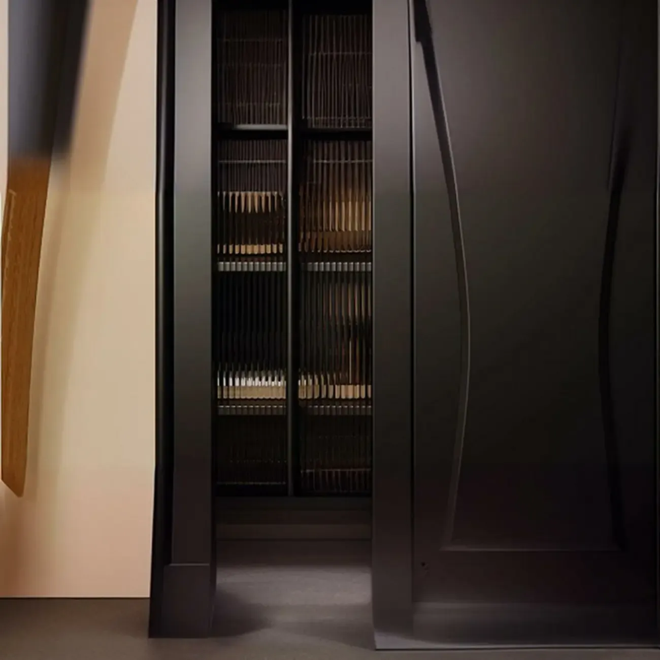 Elegant Black Wooden Buffet Table with Shelves Image - 12