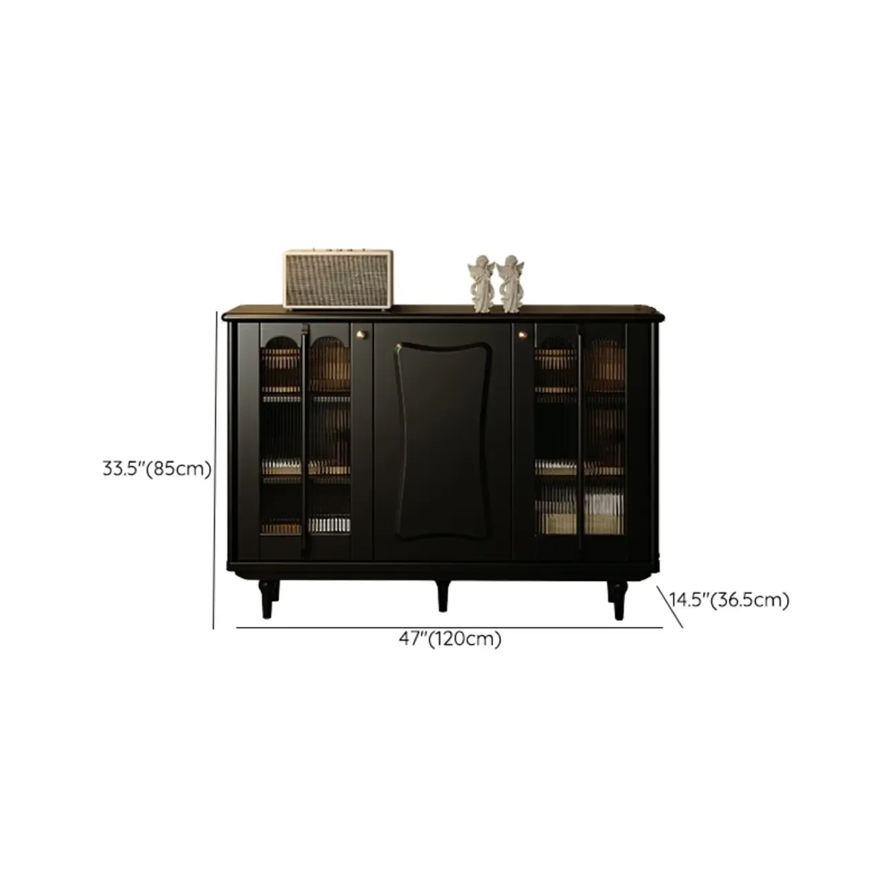 Elegant Black Wooden Buffet Table with Shelves Image - 14