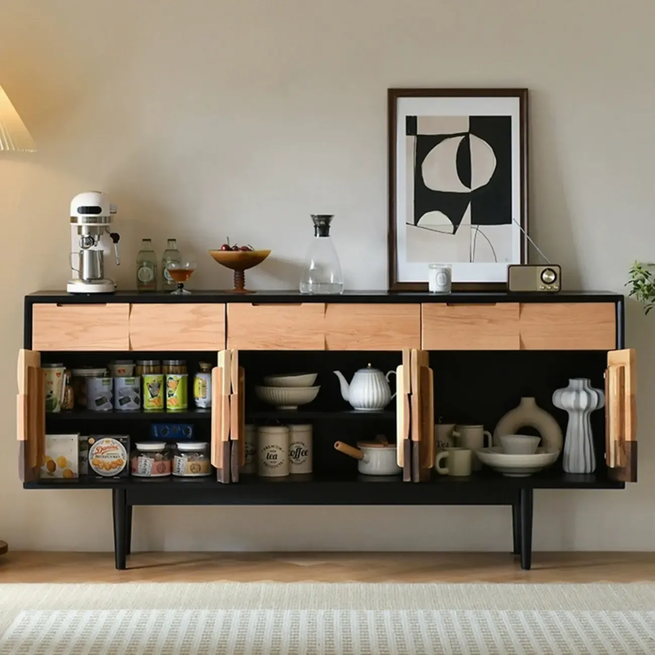 Modern Multi-Tone Wooden Sideboard with Storage & Cabinet  Image - 4