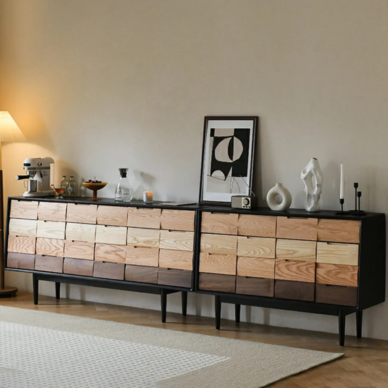 Modern Multi-Tone Wooden Sideboard with Storage & Cabinet  Image - 7 | homeyfad