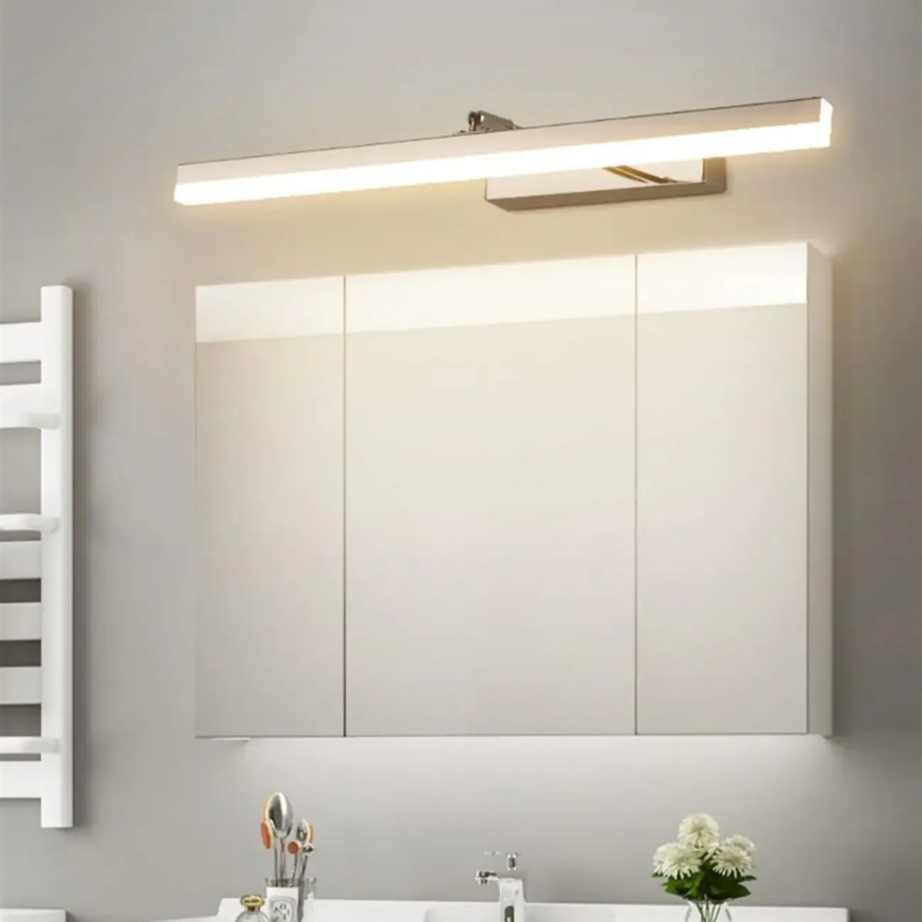 Modern Metal Silver LED Vanity Light with Acrylic Front for Living room Image - 6