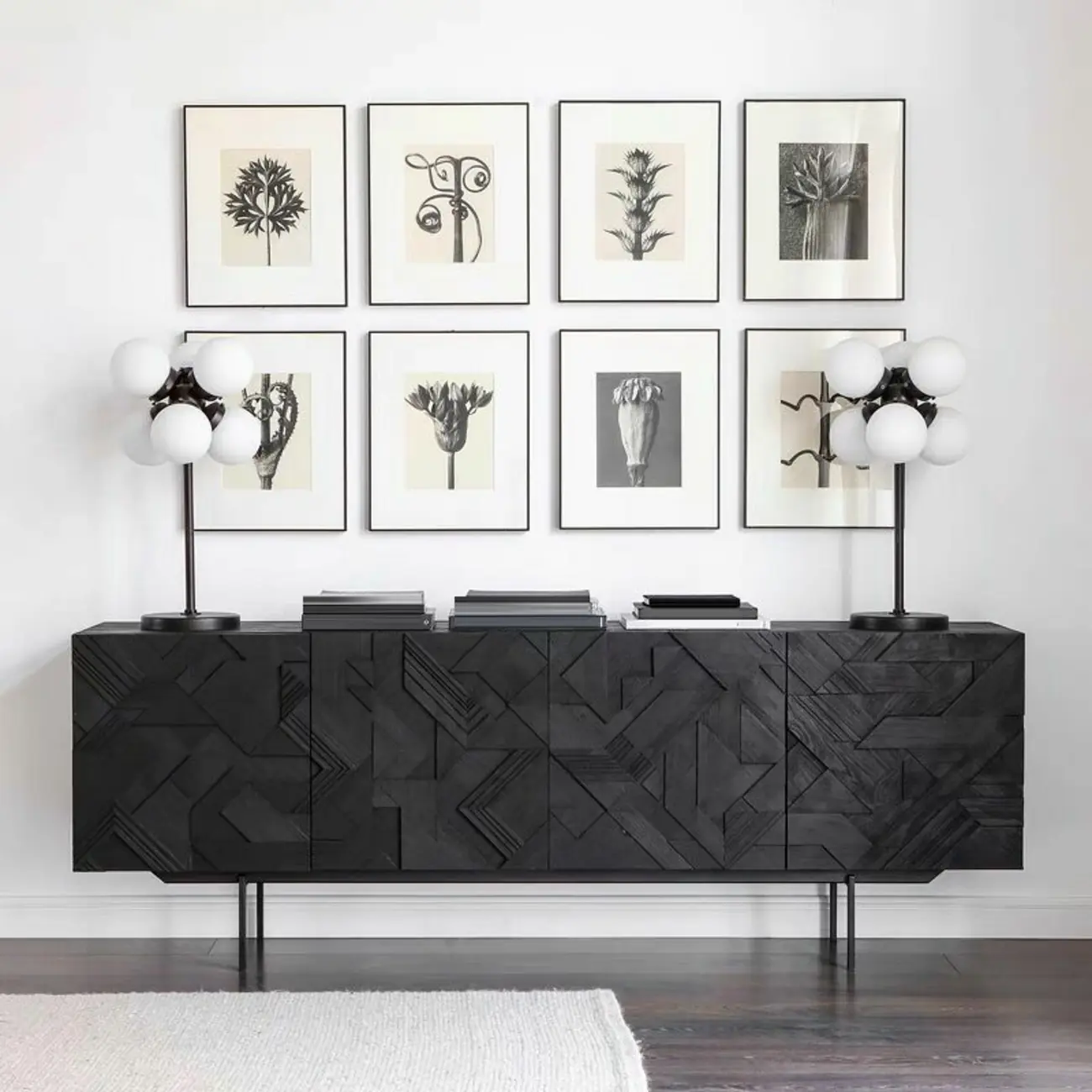 Modern Black Geometric Wooden Buffet Table with Cabinets Image - 1 | homeyfad
