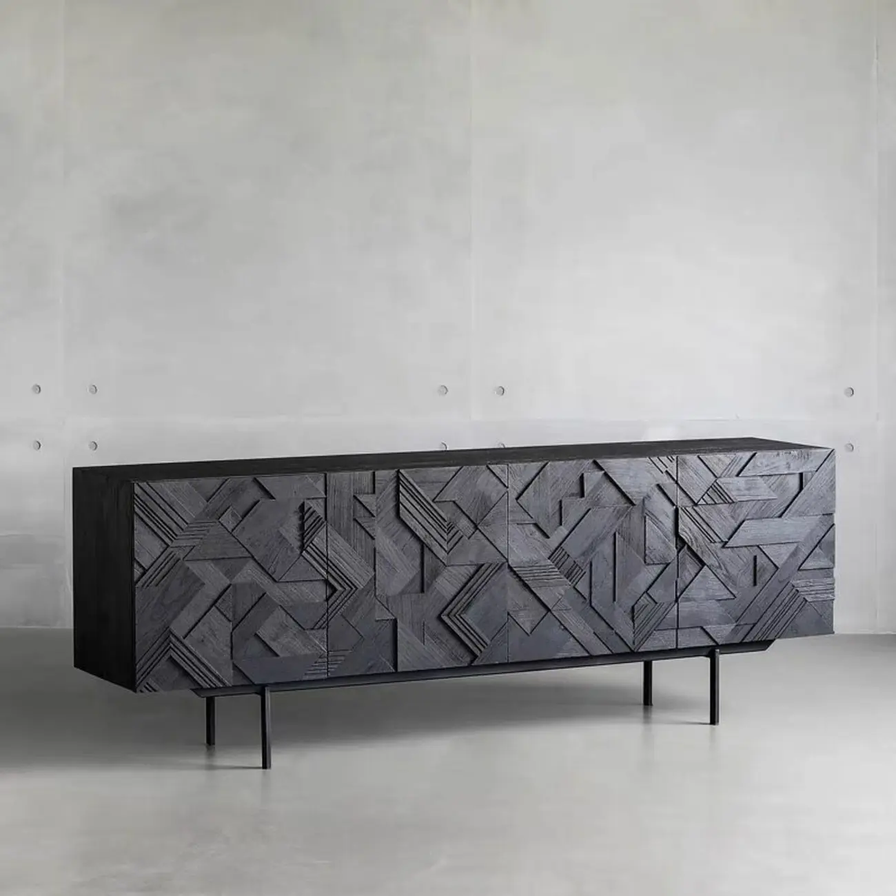 Modern Black Geometric Wooden Buffet Table with Cabinets Image - 2 | homeyfad