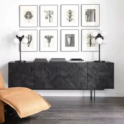 Modern Black Geometric Wooden Buffet Table with Cabinets Image - 3