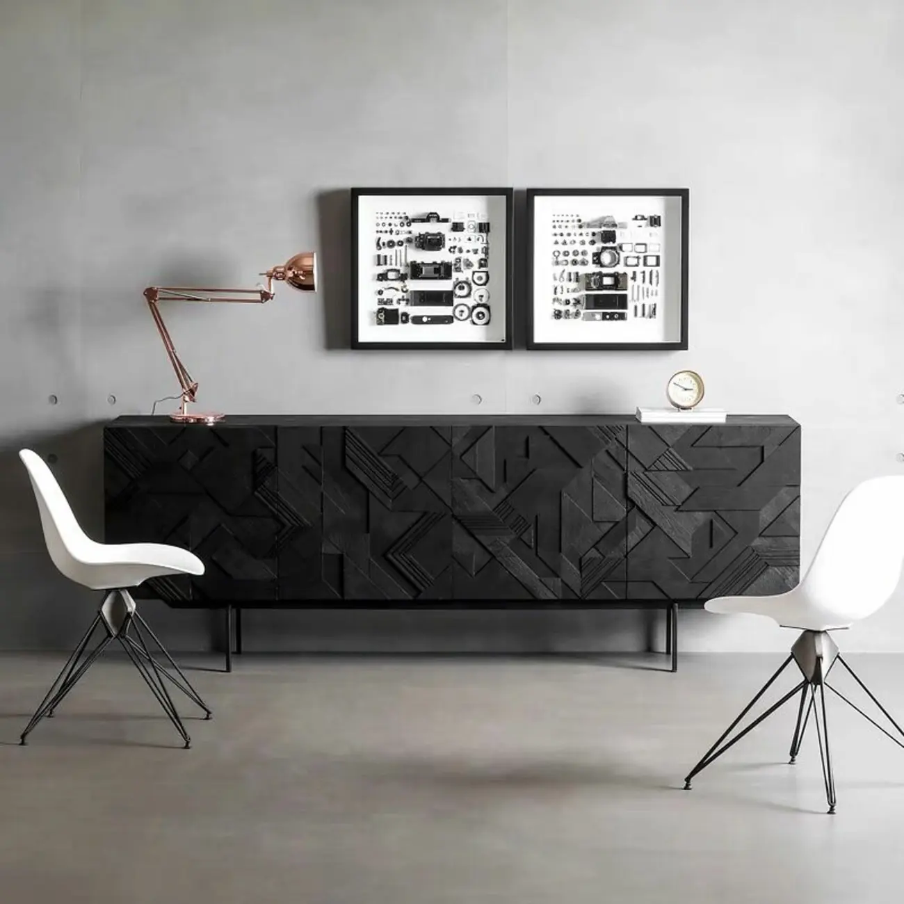 Modern Black Geometric Wooden Buffet Table with Cabinets Image - 4 | homeyfad