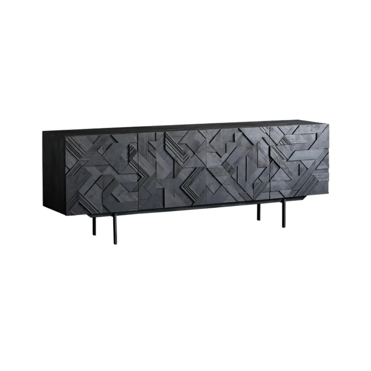 Modern Black Geometric Wooden Buffet Table with Cabinets Image - 5