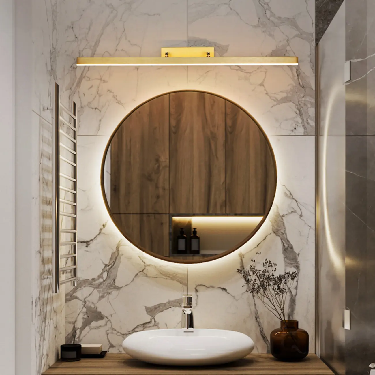 Gold LED Modern Mirror Front Wall Lamp with Integrated Dimmer Image - 1 | homeyfad