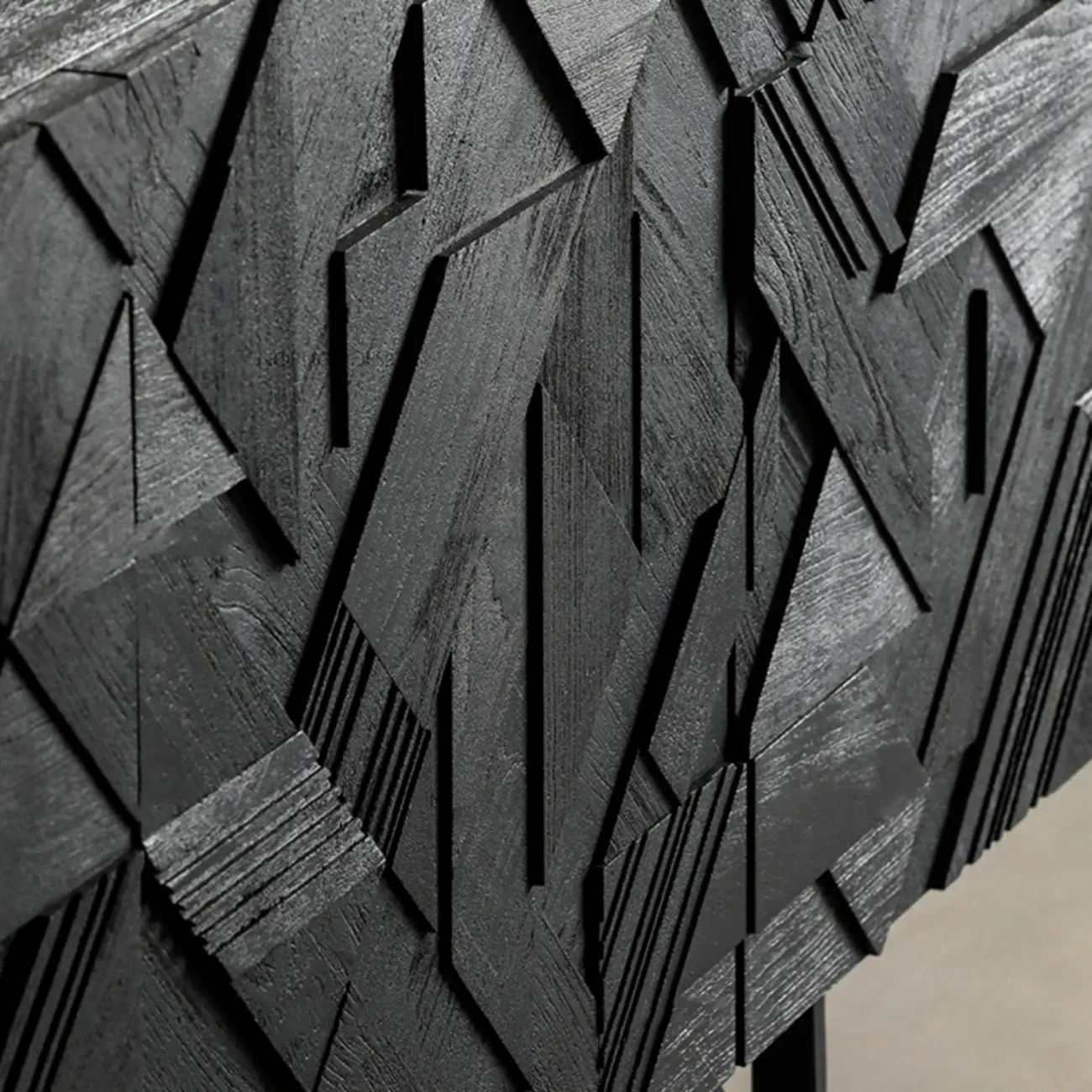 Modern Black Geometric Wooden Buffet Table with Cabinets Image - 8 | homeyfad